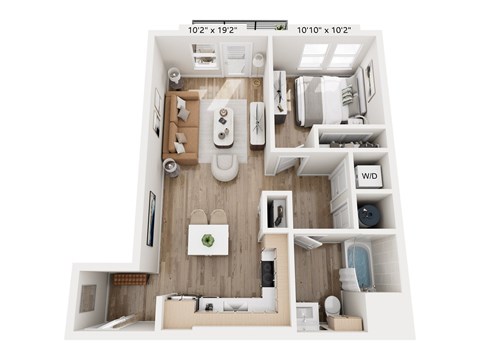 Floor plan for 1 bed, 1 bath, 751 sqft